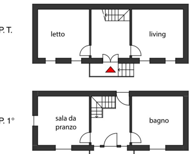 fig. 27: Abitazione in fase di cantierizzazione a  Rostushe, aprile 2017. P. T. P. 1° bagnolettolivingsala da pranzo