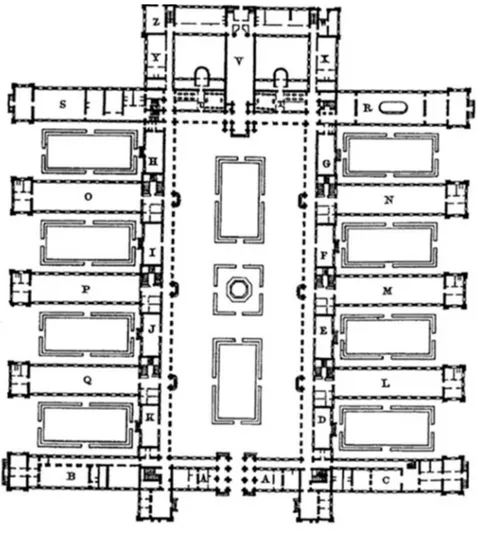 Figura 2. Hopital Lariboisiere, Parigi. Planimetria dell’ospedale su progetto di M.P. Gauthier  (1846-1854)