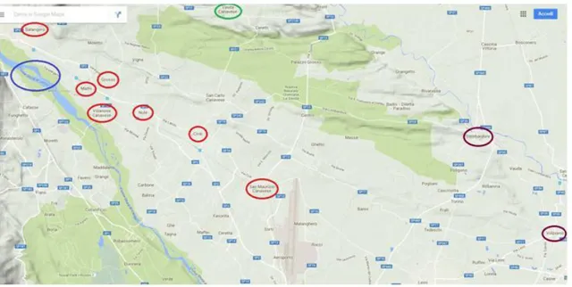 Figura 3 -  Le terre di S. Maurizio, Ciriè, Nole, Villanova, Grosso, Mathi e Balangero, googlemaps