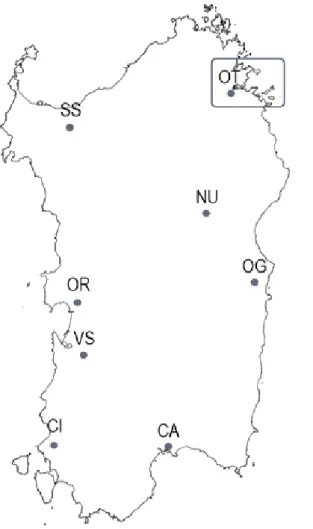 Figura 14 - Identificazione della città di Olbia all’interno  del territorio regionale