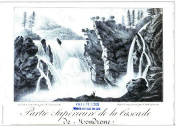 Figura 7 – Parte superiore della cascata di Mondrone. Serie di rappresentazioni pittoriche