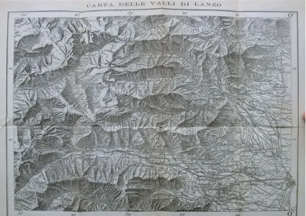 Figura 1 – Carta delle Valli di Lanzo ricavata dalla Carta dello Stato Maggiore, scala 1:25.000, 1852