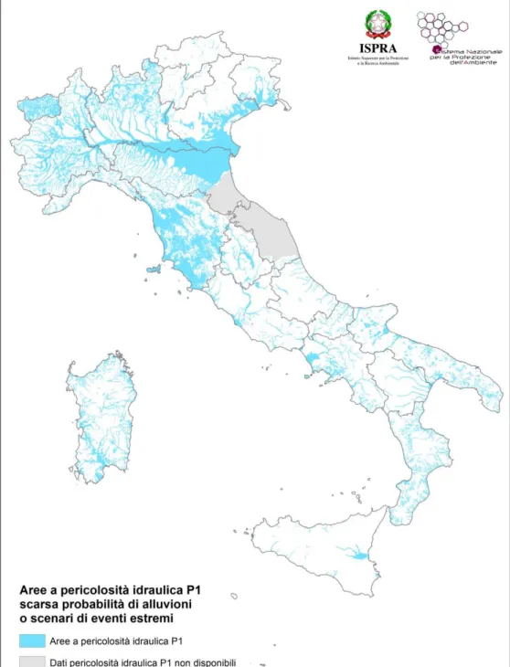 Figura 2.3 - Aree a pericolosità idraulica bassa P1 - Mosaicatura 2017