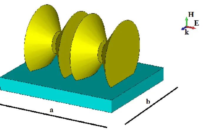 Figura  1.10:  Coppia  di  nanoparticelle  biconiche  disposte  su  un  substrato  di  silicio