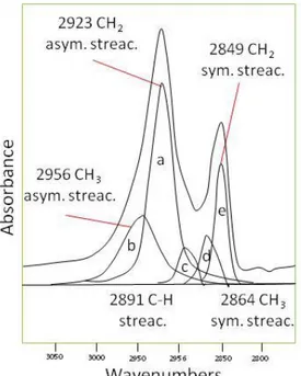 Figure 2.20 Deconvolution of the C–H aliphatic  stretching region into five individual bands