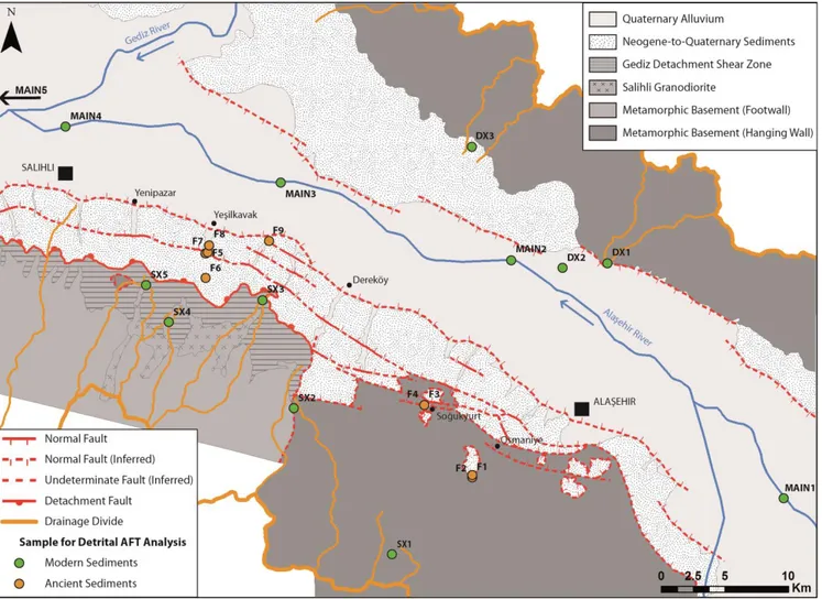 Figure 2: Simplified geologic map of the study area with location of the samples for detrital apatite fission track 