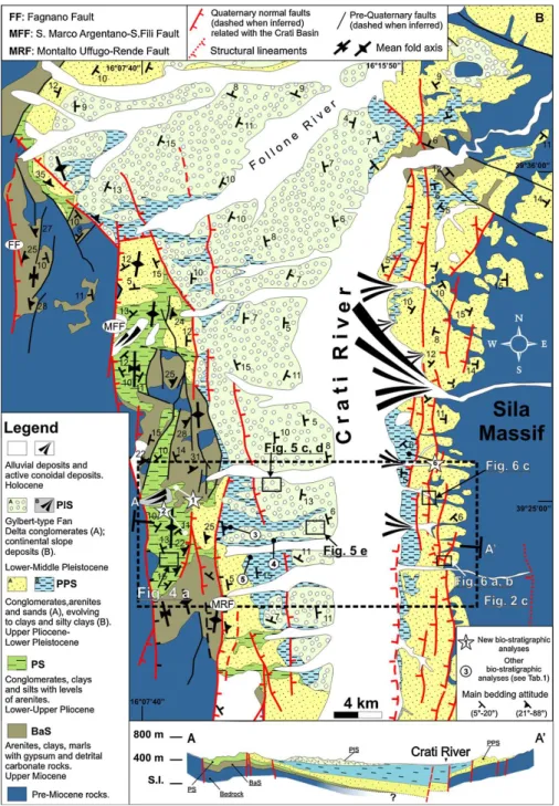 Figure 2.2   Geological  maps  of  the  Southern  and  Central  sectors  of  the  Crati  Basin  (From Spina et al., 2011)