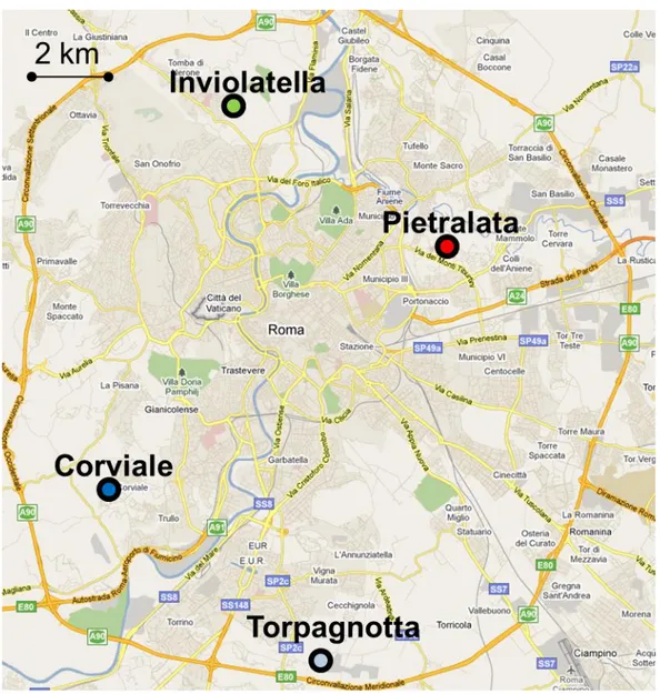 Figura 2.8 – Dislocazione dei siti di monitoraggio del MeaLab sul territorio di Roma.  
