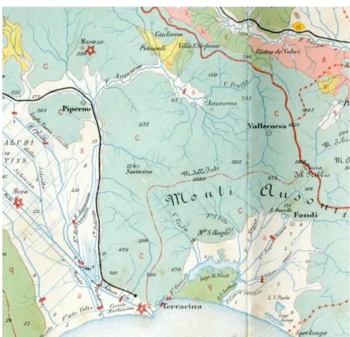 Figura  14.  Carta  idrografica  dei  bacini  del  fiume  Liri-Garigliano  e  delle  paludi  pontine,  Ministero  dell’agricoltura, industria e commercio, 1895, scala 1:250.000