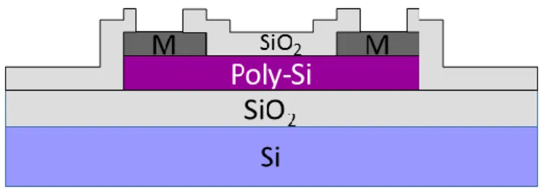 Figura 13 Struttura di un SB-FET al termine del processo di deposizione e patterning dell'ossido di gate 