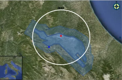 Figure 3.11: Map of central Italy (from Google Earth-CNES/Spot Image-Data SIO, NOAA, U.S