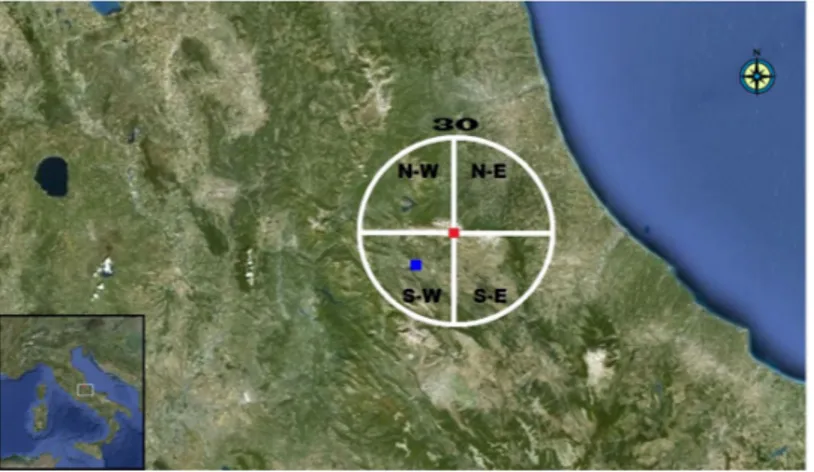 Figure 3.12: Map of central Italy (from Google Earth-CNES/Spot Image-Data SIO, NOAA, U.S