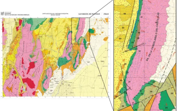 Fig. 2.6 – Geological map of the southern portion of the Sierra de La Candelaria anticline (from González 