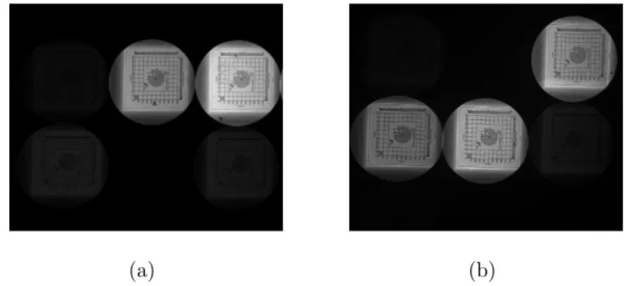 Figure 3.3: LiF crystal a) and 1 µm LiF thin film b) with microradio- microradio-graphies of the Xradia test pattern irradiated with different exposure times under laser illumination at 457.9 nm.