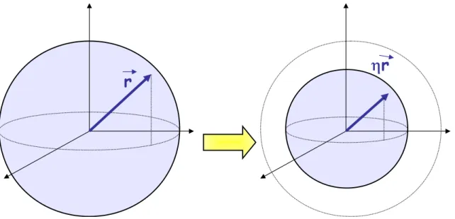 Figure 1.7: Cloning transformation reduces the state’s purity: the ray of the Bloch sphere is reduced by the shrinking factor η .