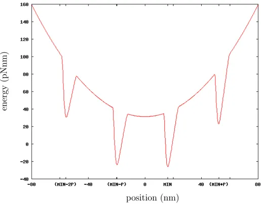 Figure 2.5: The total potential energy of the F-actin at fixed myosin head (x = x 0 )is given by the sum of the potential energy due to the harmonic bond and the