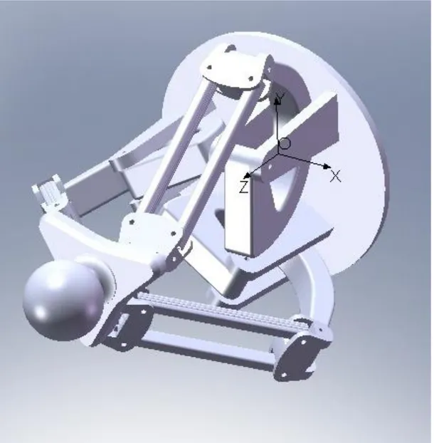 Figure 3.2 – CAD model generated for the Novint Falcon haptic device [Martin &amp; Hillier 2009]