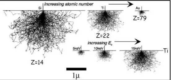 Figura 3.14: pera di penetrazione in funzione di numero atomico e energia 