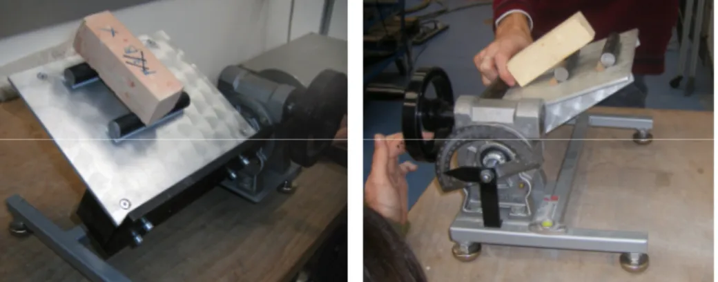 Figure 2.10. Experimental tests on reclining table, before (left) and after  (right) the sliding onset