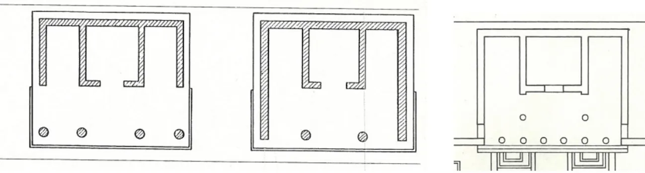 Fig. 3.7  Le piante del tempio B di Ordona e di Casalbore. 