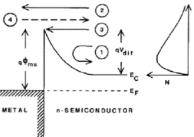 Figura 1.12: Meccanismi di trasporto in un diodo Schottky alle alte  frequenze 