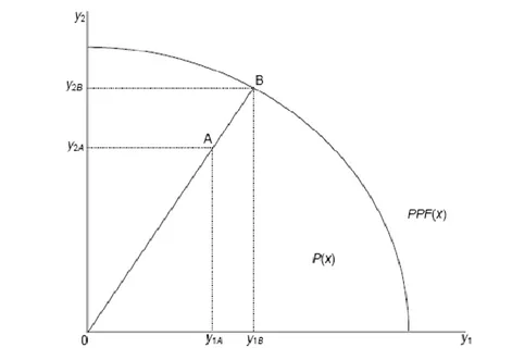 Figure 4 An Example of Output Distance Function. Source: Ramos (2005, p. 38).  