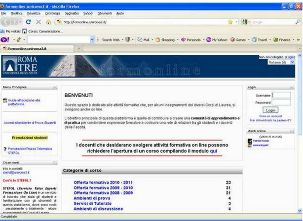 Figura 1. Home page della piattaforma e-learning di Facoltà. 