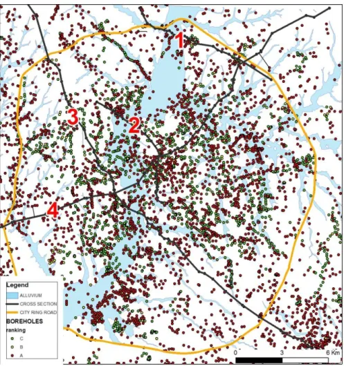 Figure 2.12: distribution of boreholes in the whole urban area of Rome. 