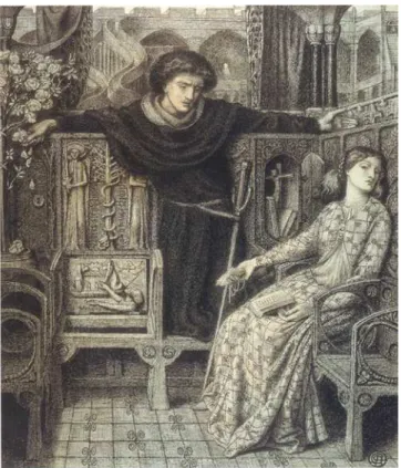 Figura 2 Dante Gabriel Rossetti, Hamlet and Ophelia, c. 1858-59, inchiostro  nero su carta