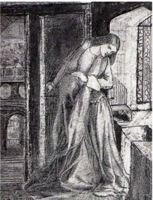 Figura 4 Elizabeth Siddal, Lady Clare, 1854-1855 ca., penna e inchiostro con  acquarello nero e marrone su carta