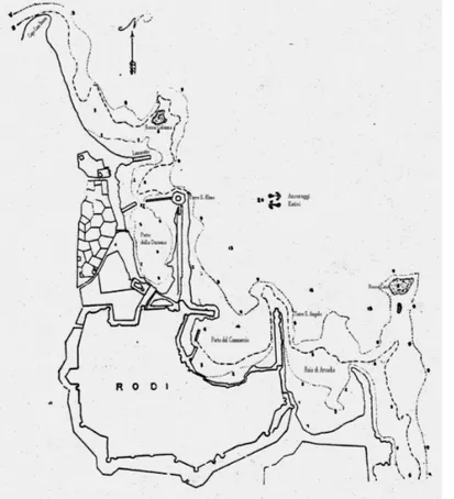 Figura 54.  I porti della città di Rodi nel 1912 ( L’isola di Rodi - Goffredo Jaja)