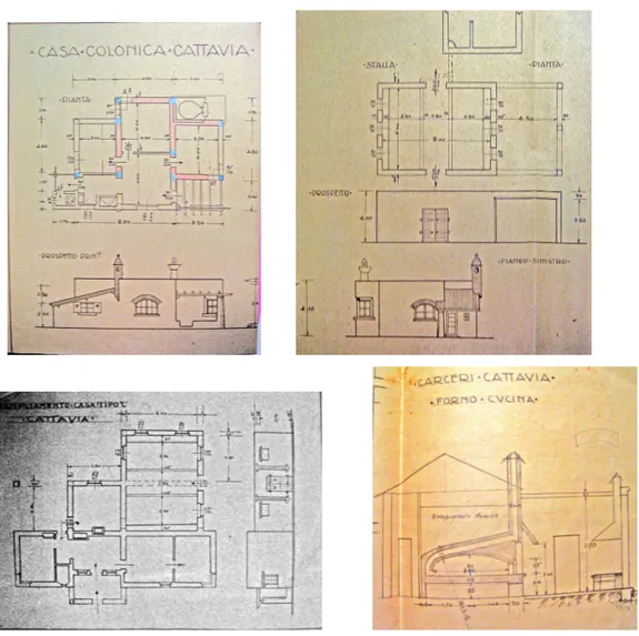 Figura 151. Kattavia: disegni della casa colonica tipo e delle carceri. ASD, IDD 1928/750