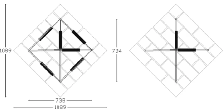 Figure 2.41: half-full brick panels layout of sensors on the wall  compressed diagonally [mm] 