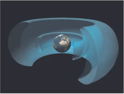 Figure 1.4: A graphical depiction of the Earth's radiation belts, showing the inner and outer radiation belts to scale,  [http://www.nasa.gov/vision/universe/solarsystem/killer-electrons.html].
