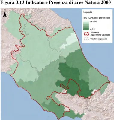 Figura 3.13 Indicatore Presenza di aree Natura 2000 