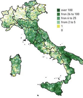 Fig. 1 – Number of organic farms per municipality (n.),  2010