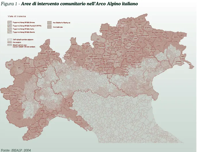 Figura 1 - Aree di intervento comunitario nell’Arco Alpino italiano