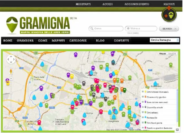 Figura 5 - Schermata della mappa  GramignaMap realizzata con un approccio di mappatura partecipativa