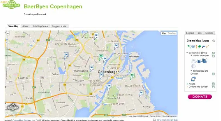 Figura 7 - Schermata della mappa  BaerByen Copenhagen realizzata con il sistema Open Green Map nell’ambito del 