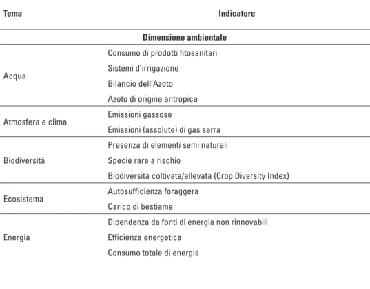 Tabella 1.6 – Elenco degli indicatori selezionati