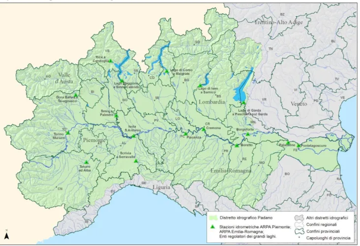 Figura 1.1 – Inquadramento delle province e delle stazioni di rilevamento idrometriche 