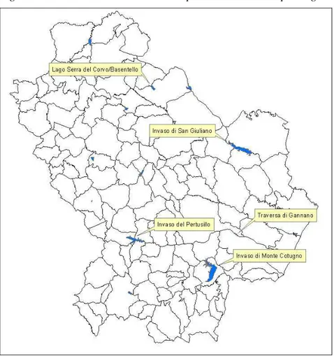 Figura 6.1 – Localizzazione di alcuni importanti invasi a scopo irriguo della Basilicata 