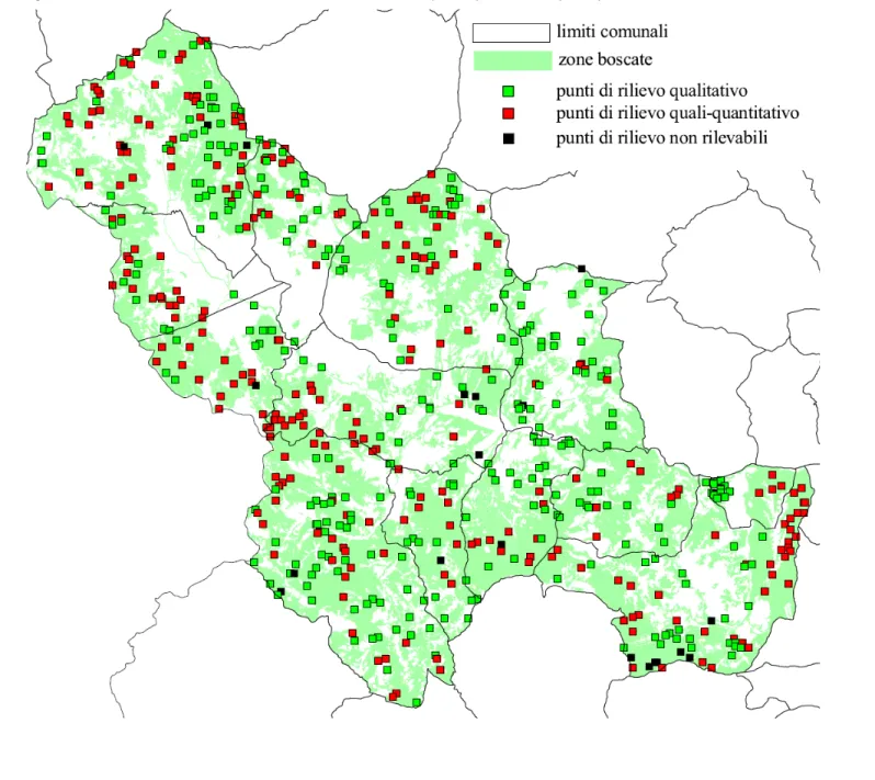 Figura 2.1 - Distribuzione del rilievo inventariale distinto tra punti qualitativi e quali-quantitativi