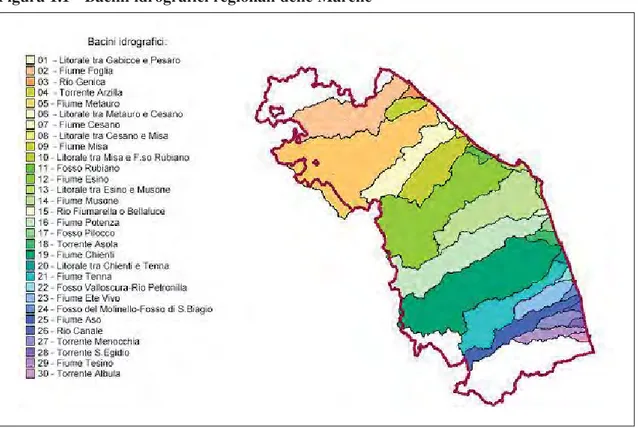 Figura 1.1 - Bacini idrografici regionali delle Marche