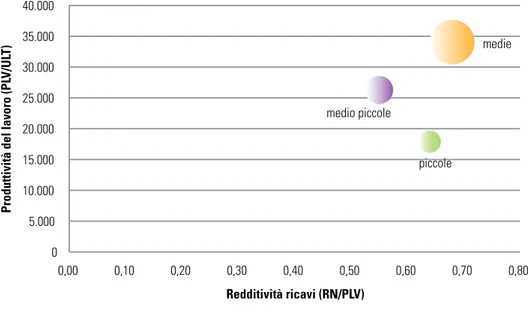 Fig. 1.3 – Distribuzione per dimensione economica della redditività del lavoro familiare