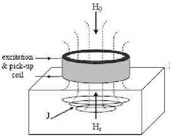 Figura 1.1 Il campo generato dalla bobina (H 0 ) e il campo di reazione dovuto alle  correnti indotte nel materiale (H r ) 