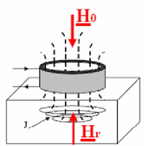 Figura 1.2  Il campo generato dalla bobina (H 0 ) e il campo di reazione  dovuto alle correnti indotte nel materiale (Hr)