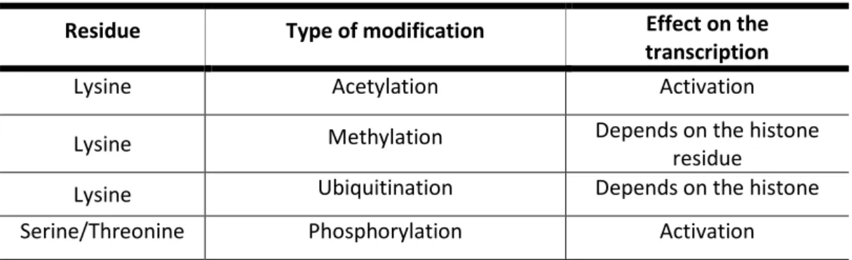 Table 1. Post-translational histone modifications in plants. 