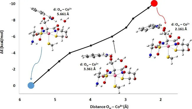 Figure S3.  Potential energy scan for the approach of H 2 O (w1) molecule to the EP complex of Co-
