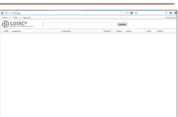 Figura 4. Schermata iniziale di ricerca del websearch LOINC con prompt dei comandi in italiano